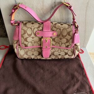 Vintage Pink Suede/cloth coach purse with serial # authentic